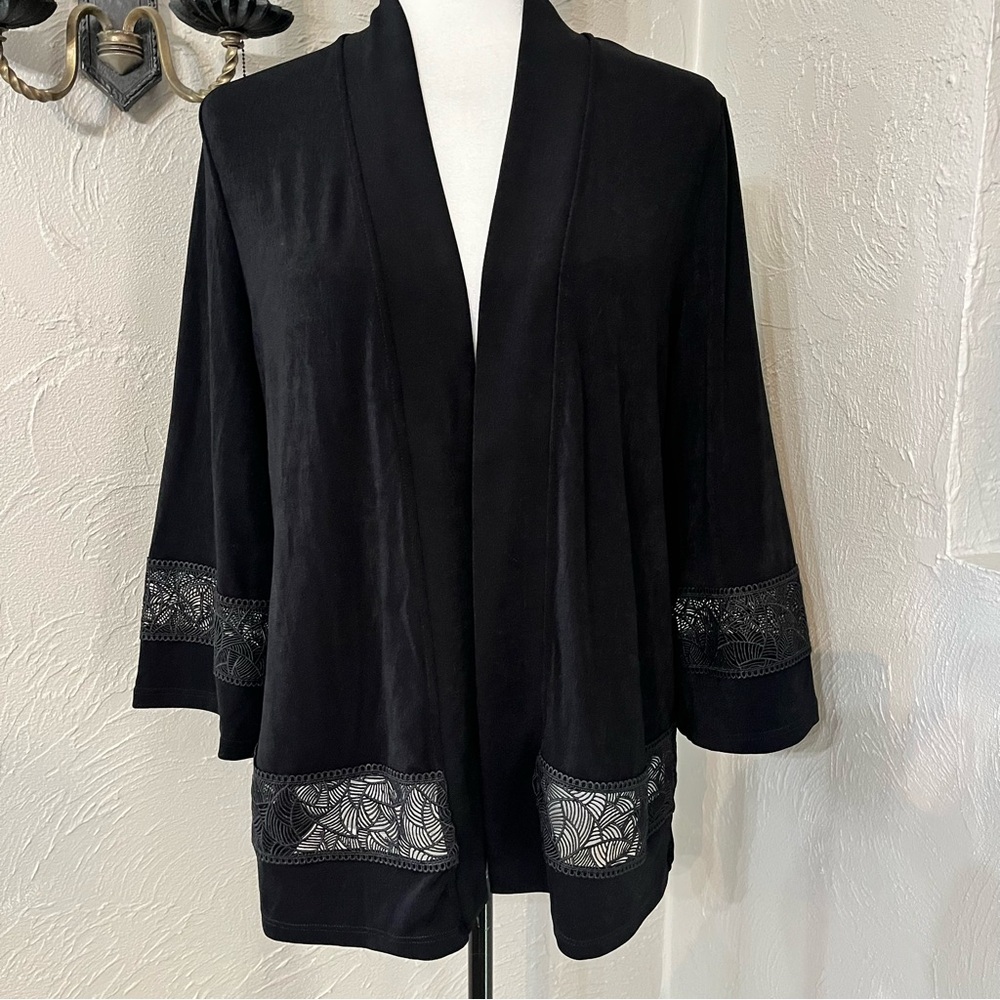Chicos Travelers Open Cardigan Sweater Jacket Black Size 1 Knit Lightweight NWT